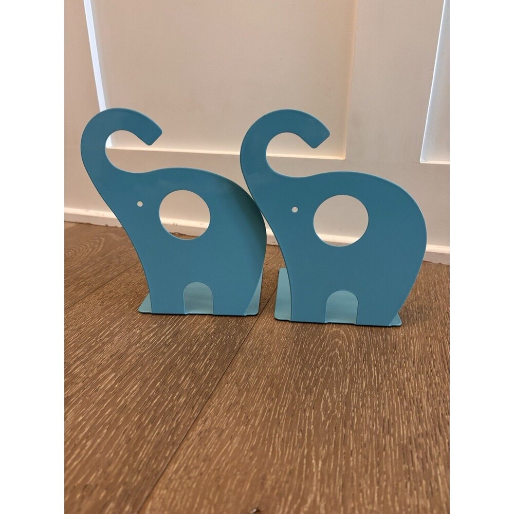 Kids Children’s Baby Elephant Bookends Wrought Iron Turquoise Blue Cyan Cute!